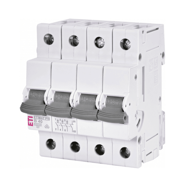 Прекъсвач ETIMAT P10 за променливотоково вериги, 3P+N, 10 kA, B40, ETI