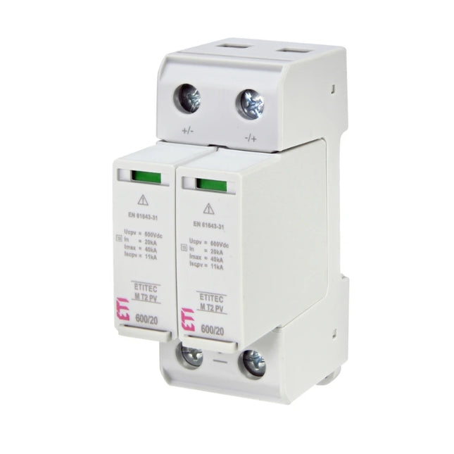 DC surge arrester T2 600V 20kA 2P, ETI