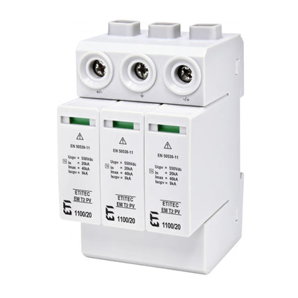 Descargador de sobretensión de CC T2, 1100 V, 20 kA, 2 polos, ETI