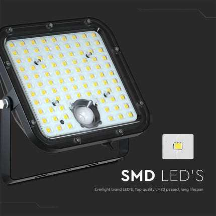 Слънчев LED прожектор с яркост 4800 лм, дистанционно управление, датчик за движение