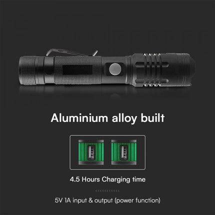 Lampe torche 10 W, 1 000 lm, boîtier en aluminium, 3,7 V, 2 000 mAh