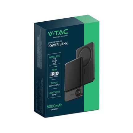 Batería externa portátil, carga inalámbrica, magnética, 5000 mAh, V-Tac