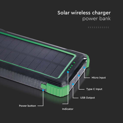 Batería externa portátil, carga inalámbrica, panel solar, 10 000 mAh, V-Tac