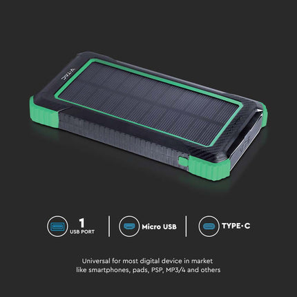 Batería externa portátil, carga inalámbrica, panel solar, 10 000 mAh, V-Tac