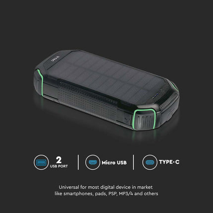 Batería externa portátil, carga inalámbrica, panel solar, 30 000 mAh, V-Tac