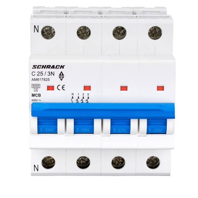 Modular circuit breaker (MCB) 6kA, C 25A, 3P+N, Schrack