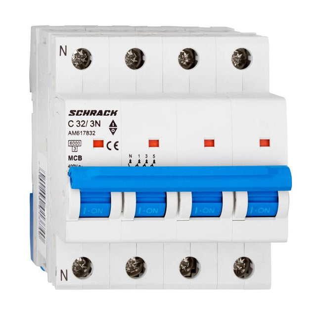 AMPARO 6kA modular automatic circuit breaker, C 32A, 3P+N, Schrack