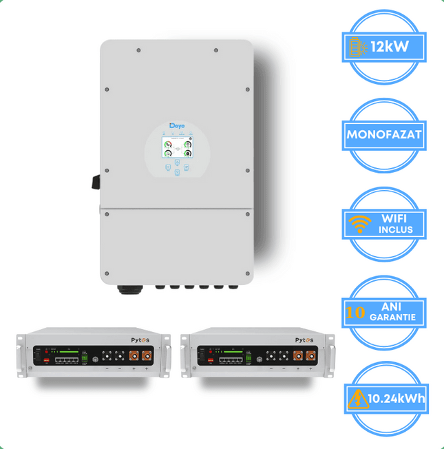Inverter Deye da 12 kW, SUN-12K-SG02LP1-EU-AM3 + batteria Pytes da 10,24 kWh, v5a