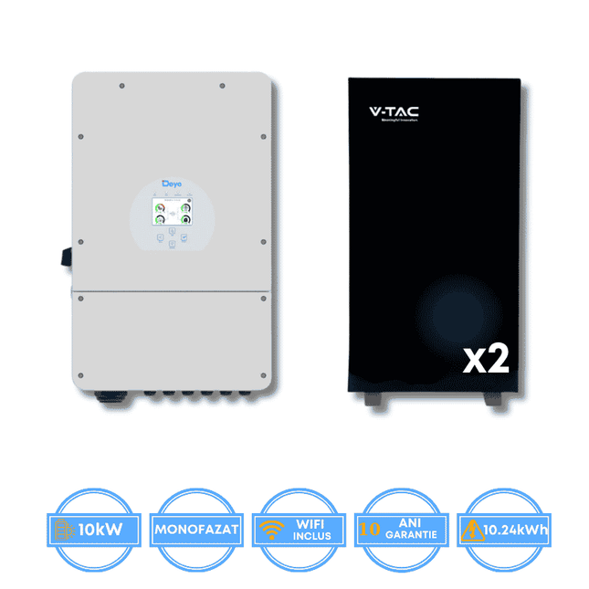 Deye 10kW Inverter, SUN-10K-SG02LP1-EU-AM3 + V-TAC 10.24kWh Battery