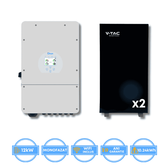 Deye 12kW Inverter, SUN-12K-SG02LP1-EU-AM3 + V-TAC 10.24kWh Battery