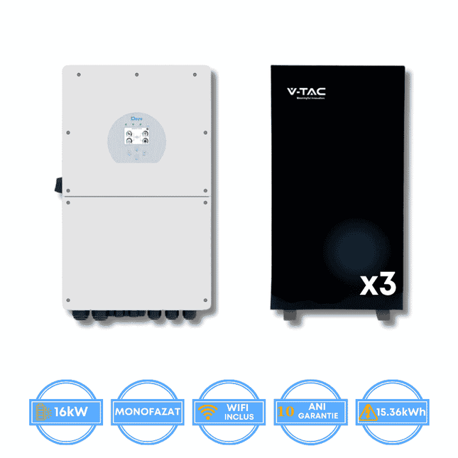 Deye 16kW Inverter, SUN-16K-SG01LP1-EU + V-TAC 15.36kWh Battery