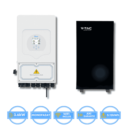 Deye 3.6kW Inverter, SUN-3.6K-SG05LP1-EU-AM2 + V-TAC 5.12kWh Battery