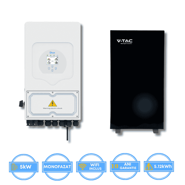 Deye 5kW Inverter, SUN-5K-SG05LP1-EU-AM2-P + V-TAC 5.12kWh Battery
