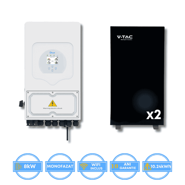 Deye 8kW Inverter, SUN-8K-SG05LP1-EU-AM2-P + V-TAC 10.24kWh Battery