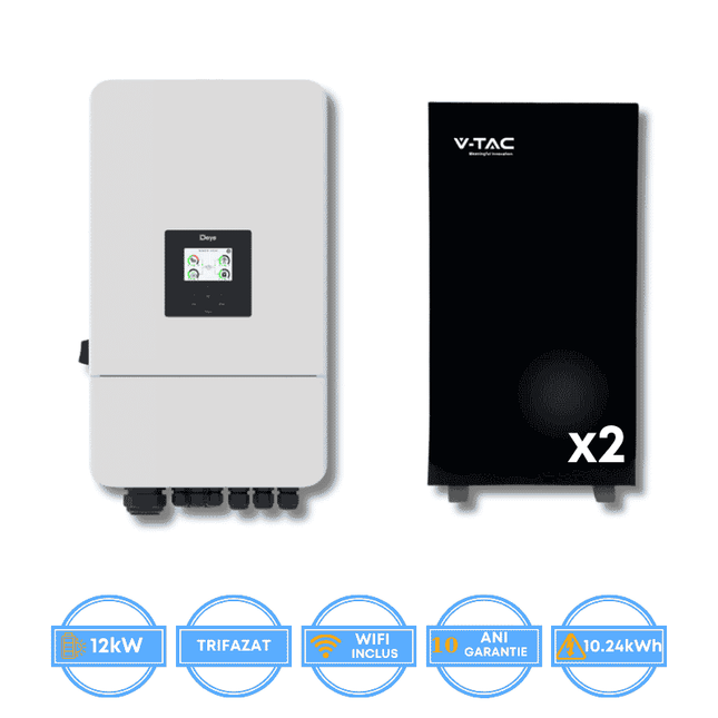 Deye 12kW Inverter, SUN-12K-SG05LP3-EU-SM2 + V-TAC 10.24kWh Battery