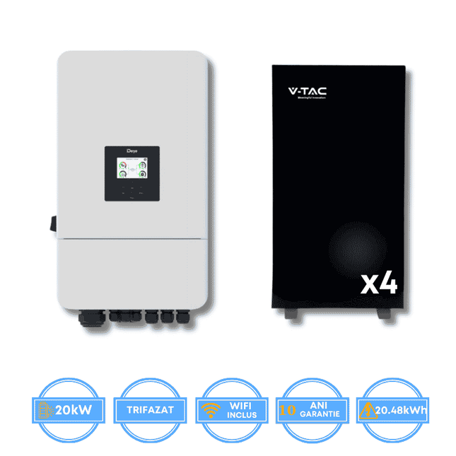 Deye 20kW Inverter, SUN-20K-SG05LP3-EU-SM2 + V-TAC 20.48kWh Battery