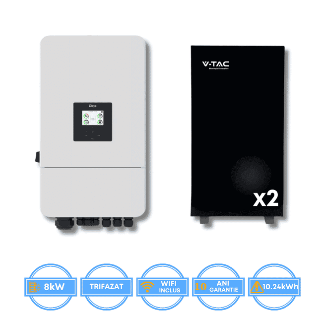 Deye 8kW Inverter, SUN-8K-SG05LP3-EU-SM2 + V-TAC 10.24kWh Battery