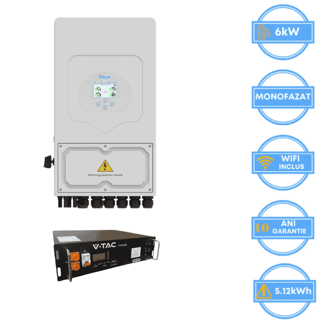 Inverter Deye da 6 kW, SUN-6K-SG05LP1-EU-AM2-P + batteria V-TAC da 5,12 kWh
