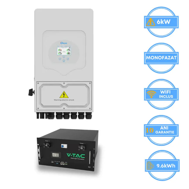 Inverter Deye da 6 kW, SUN-6K-SG05LP1-EU-AM2-P + batteria V-TAC da 9,6 kWh