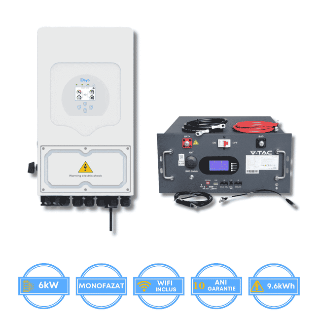 Deye 6kW Inverter, SUN-6K-SG05LP1-EU-AM2-P + V-TAC 9.6 kWh Battery