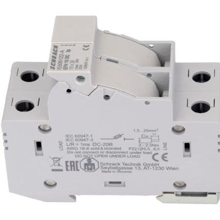 Bloco fusível fotovoltaico modular, 10x38, 2 polos, 20A, Schrack